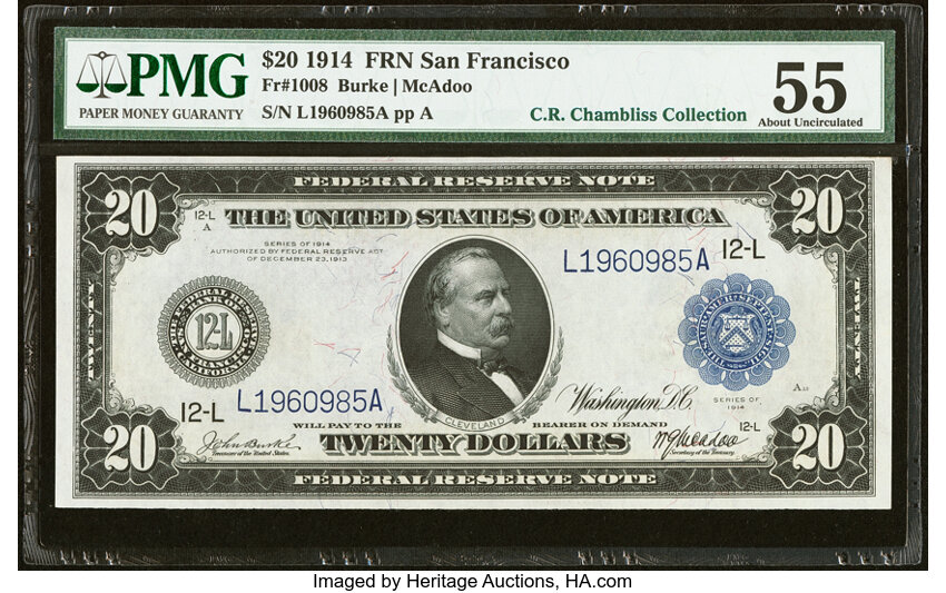 1914 $20  Blue Seal, San Francisco (Fr. 1008) thumbnail 2