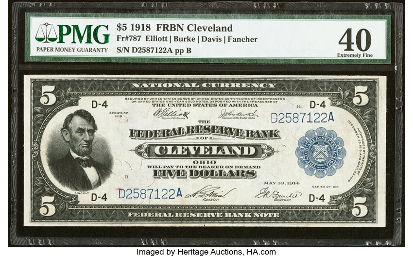 1918 $5  Cleveland (Fr. 787) thumbnail 2