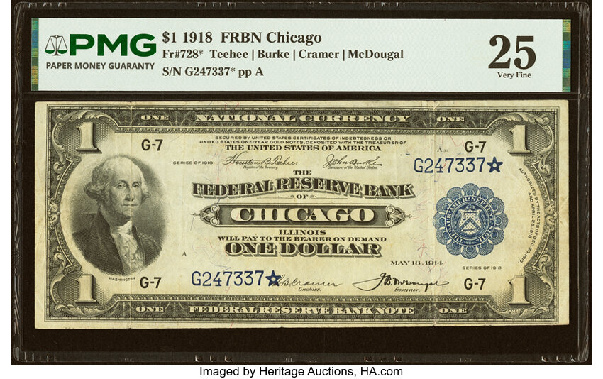1918 $1  Chicago, Star Replacement (Fr. 728*) thumbnail 2