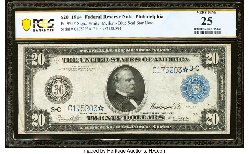 1914 $20  Blue Seal, Philadelphia, Star Replacement (Fr. 975*) thumbnail 2