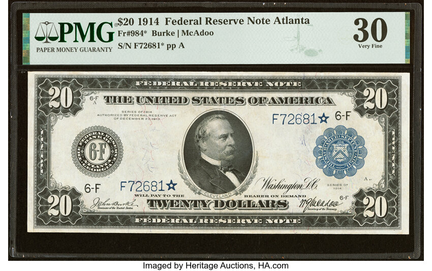 1914 $20  Blue Seal, Atlanta, Star Replacement (Fr. 984*) thumbnail 2