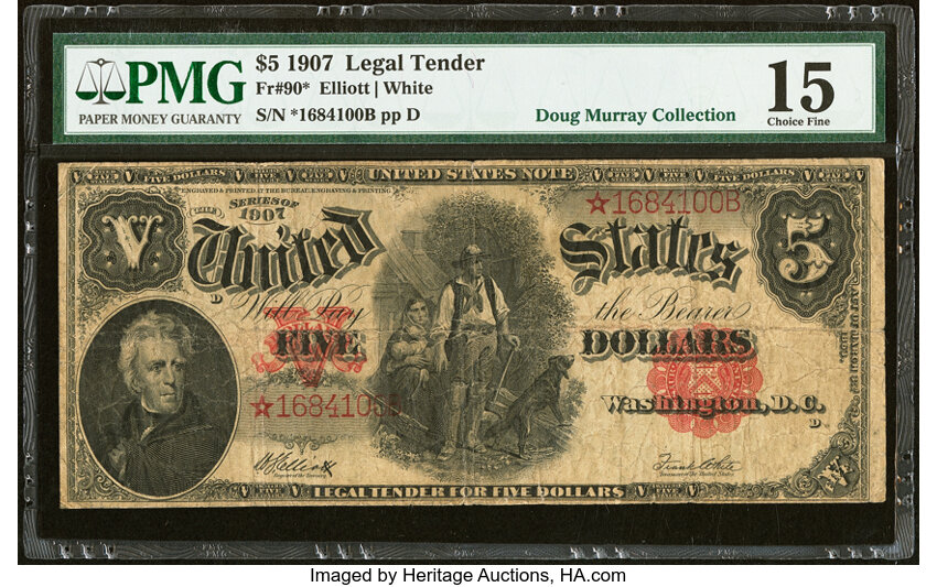 1907 $5  Star Replacement (Fr. 90*) thumbnail 2