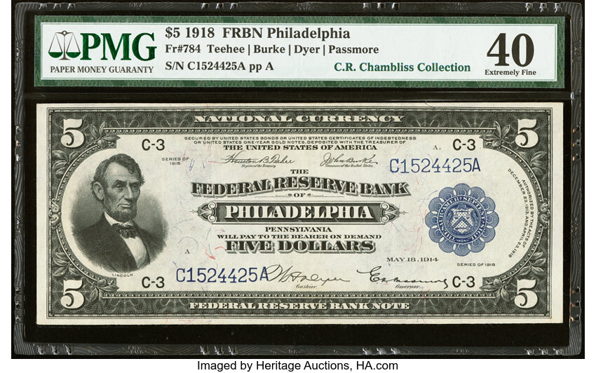 1918 $5  Philadelphia (Fr. 784) thumbnail 2