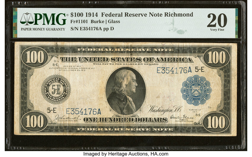 1914 $100  Blue Seal, Richmond (Fr. 1101) thumbnail 2