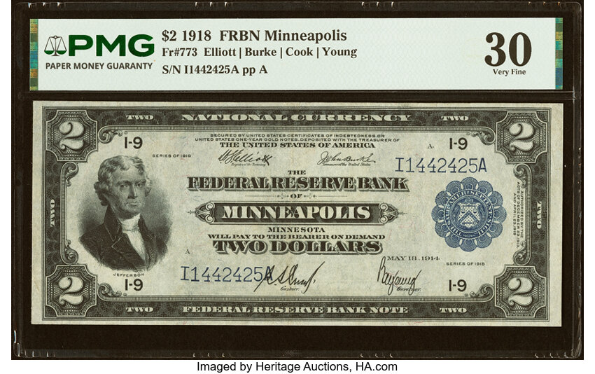 1918 $2  Minneapolis (Fr. 773) thumbnail 2