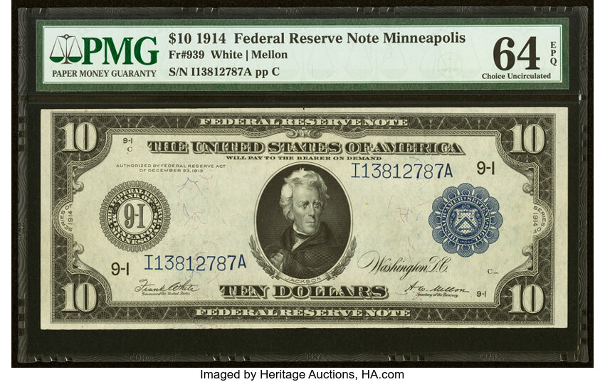 1914 $10  Blue Seal, Minneapolis (Fr. 939) thumbnail 2