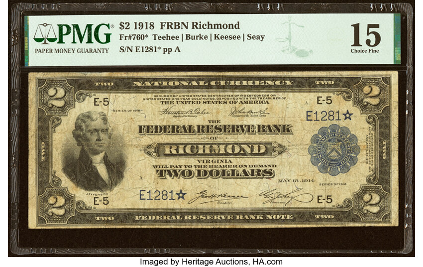 1918 $2  Richmond, Star Replacement (Fr. 760*) thumbnail 2