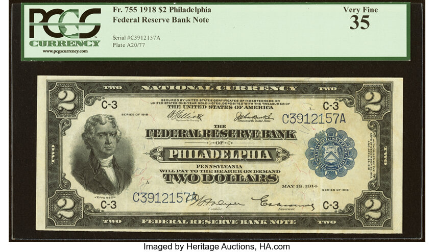 1918 $2  Philadelphia (Fr. 755) thumbnail 2