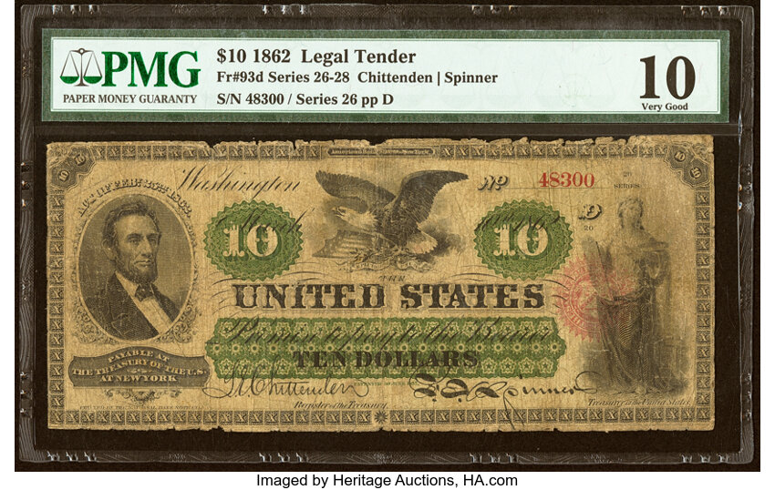 1862 $10  Seal Type 1 (Fr. 93d) thumbnail 2
