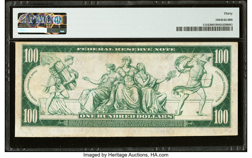 1914 $100  Blue Seal, Dallas (Fr. 1124) thumbnail 3