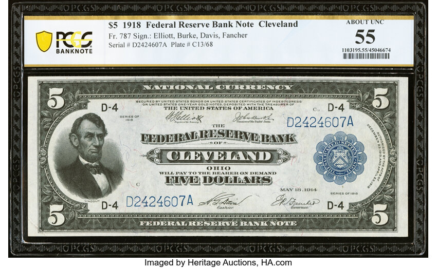 1918 $5  Cleveland (Fr. 787) thumbnail 4