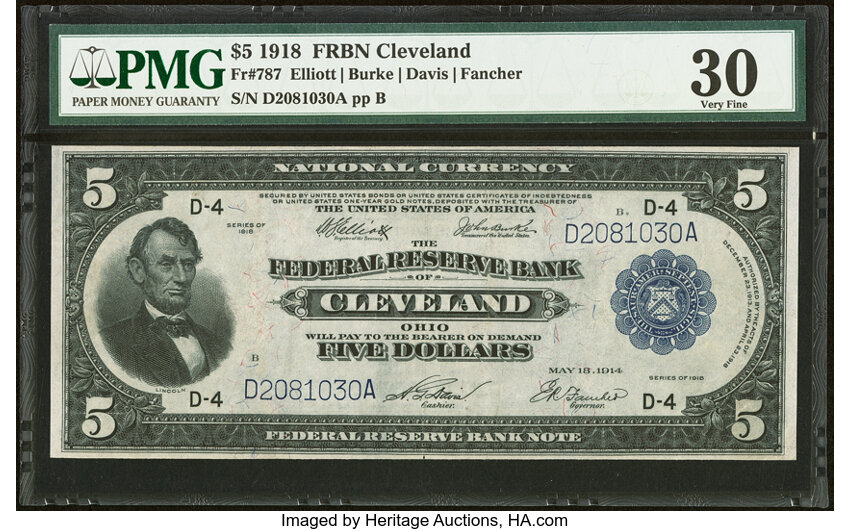 1918 $5  Cleveland (Fr. 787) thumbnail 3