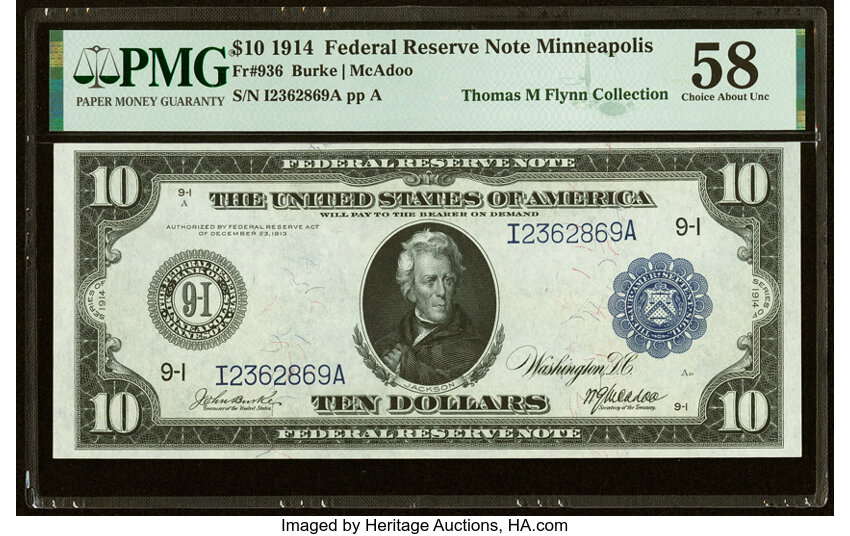 1914 $10  Blue Seal, Minneapolis (Fr. 936) thumbnail 2