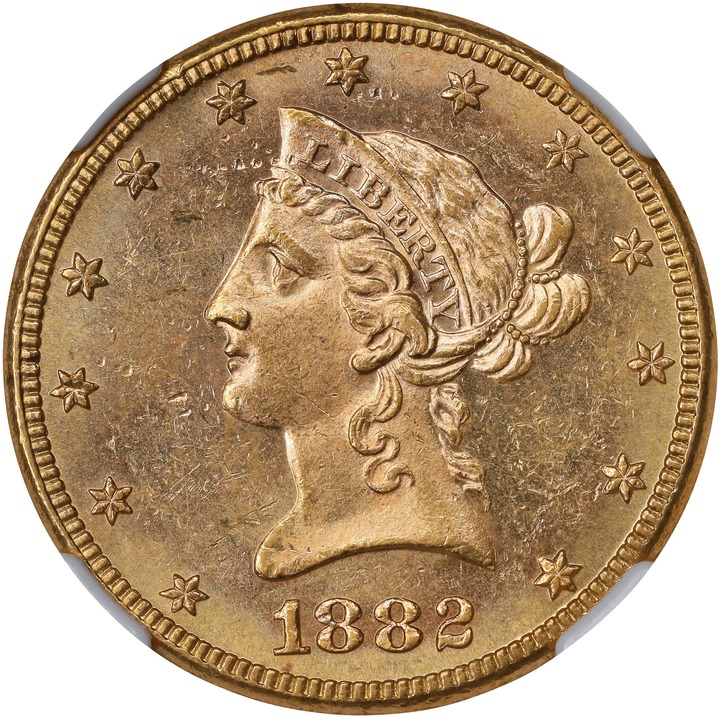 1882 $10 AU55 CAC thumbnail 3