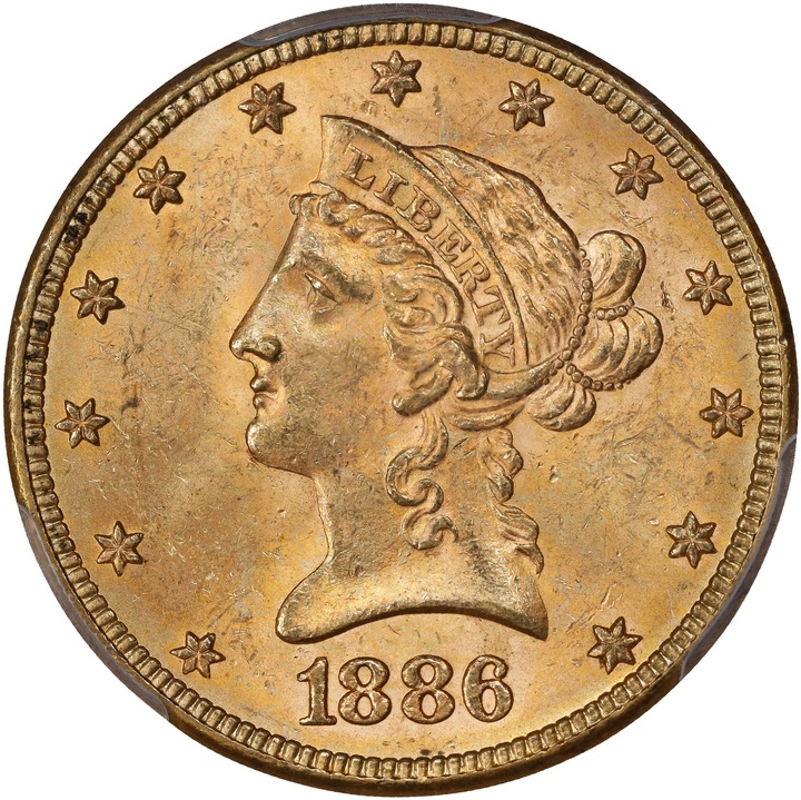 1886 $10  MS PL AU55 PL CAC thumbnail 2
