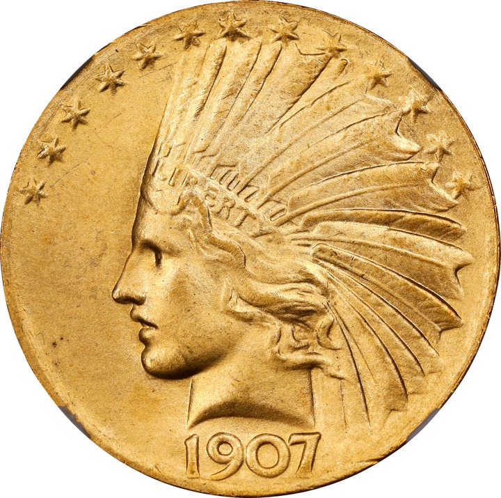 Indian Gold Eagle $10  Wire Rim, 1907 [Type] MS65 thumbnail 3
