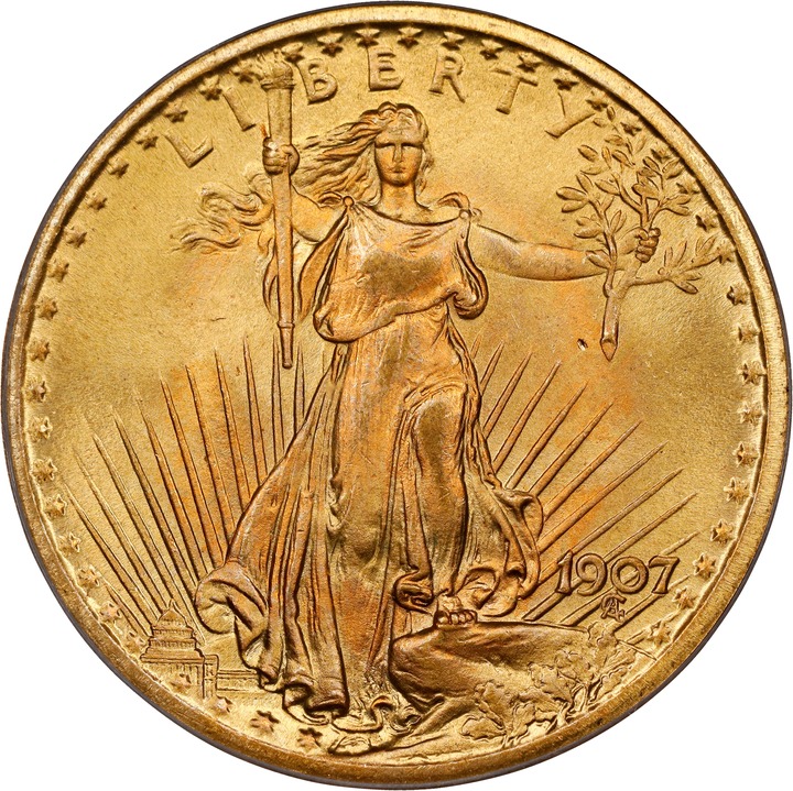 1907 $20  Saint Gaudens, No Motto MS thumbnail 4