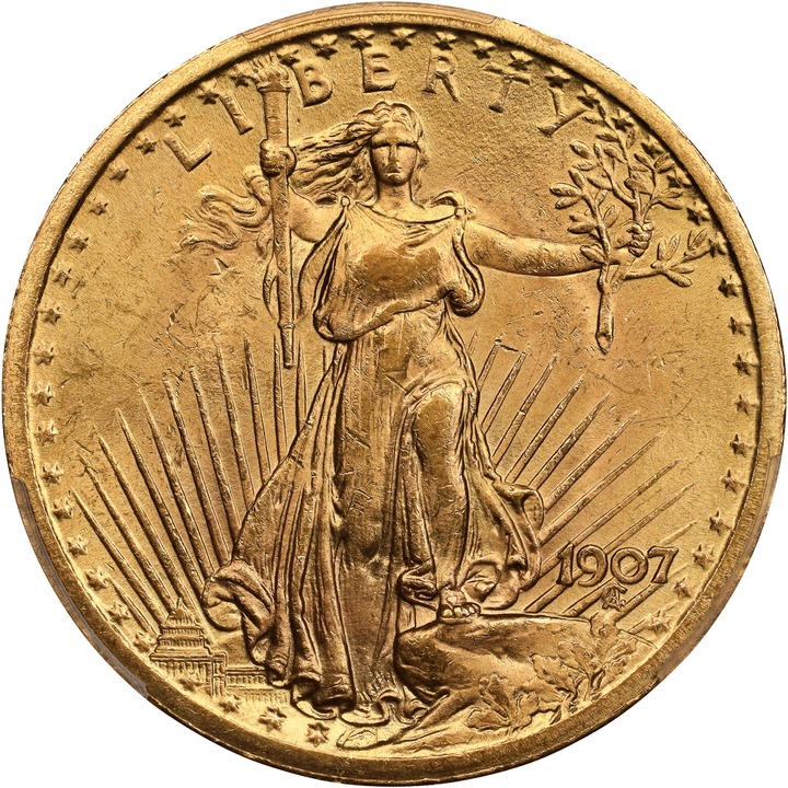 1907 $20  Saint Gaudens, No Motto MS thumbnail 5