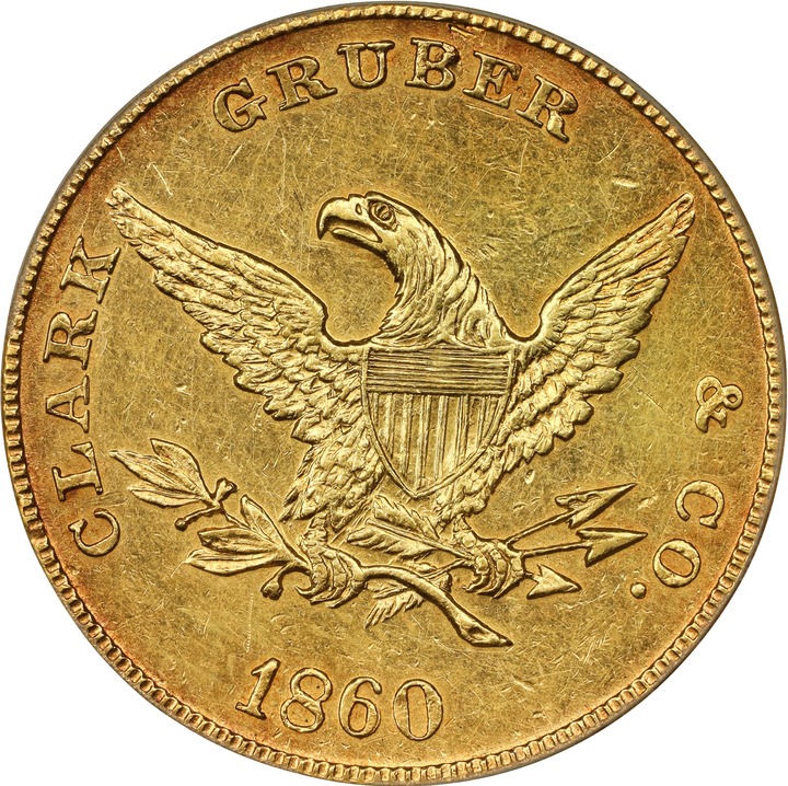 1860 G$10  Clark, Gruber & Co., K-3 MS thumbnail 9