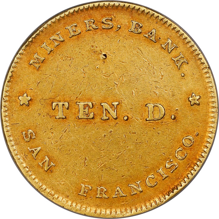 (1849) G$10 Miners Bank, K-1 MS thumbnail 2