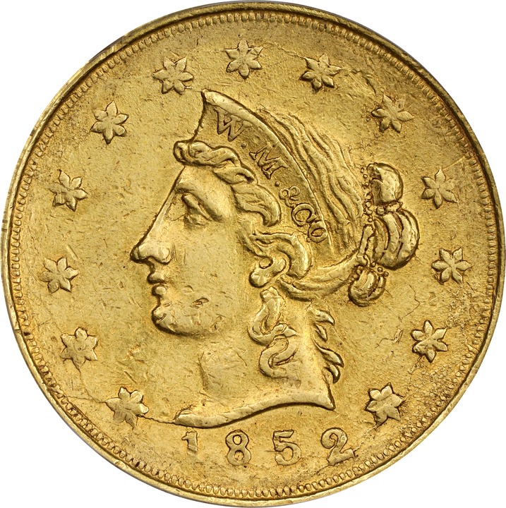Image for 1852 G$10  Wass, Molitor & Co., Large Head, K-4 XF45
