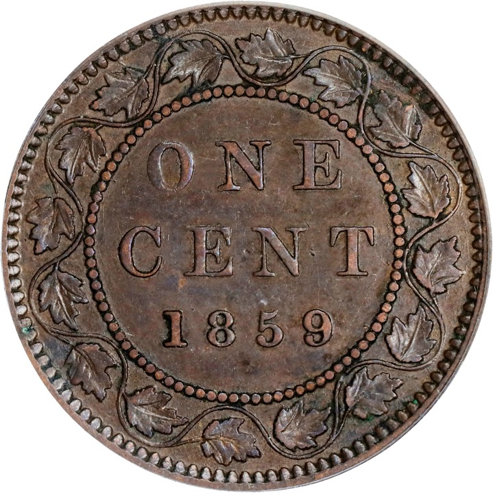 1859/8 1c Province of Canada, Medal Alignment, Wide 9 MS BN VF35 BN thumbnail 2