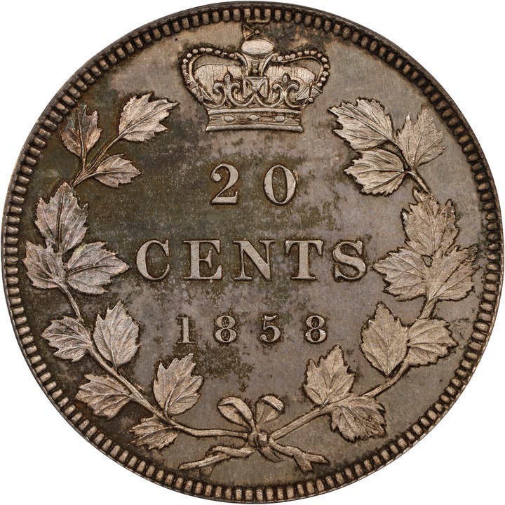 1858 20c Province of Canada, Plain Edge MS66 thumbnail 2