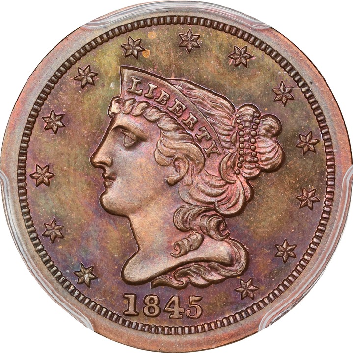 Braided Hair Half Cent 1/2c 1840-1857 PR RB [Type] PR67 RB CAC thumbnail 9