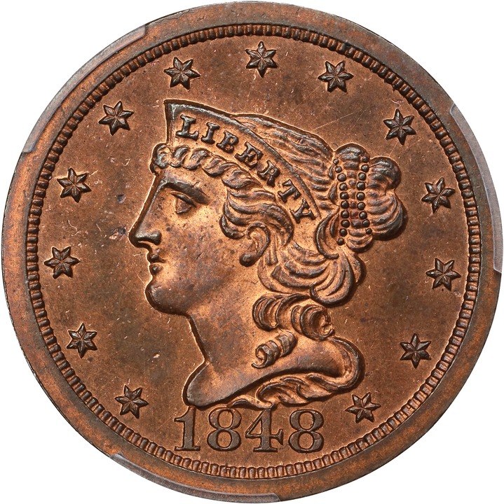 Braided Hair Half Cent 1/2c 1840-1857 PR RB [Type] PR67 RB CAC thumbnail 11