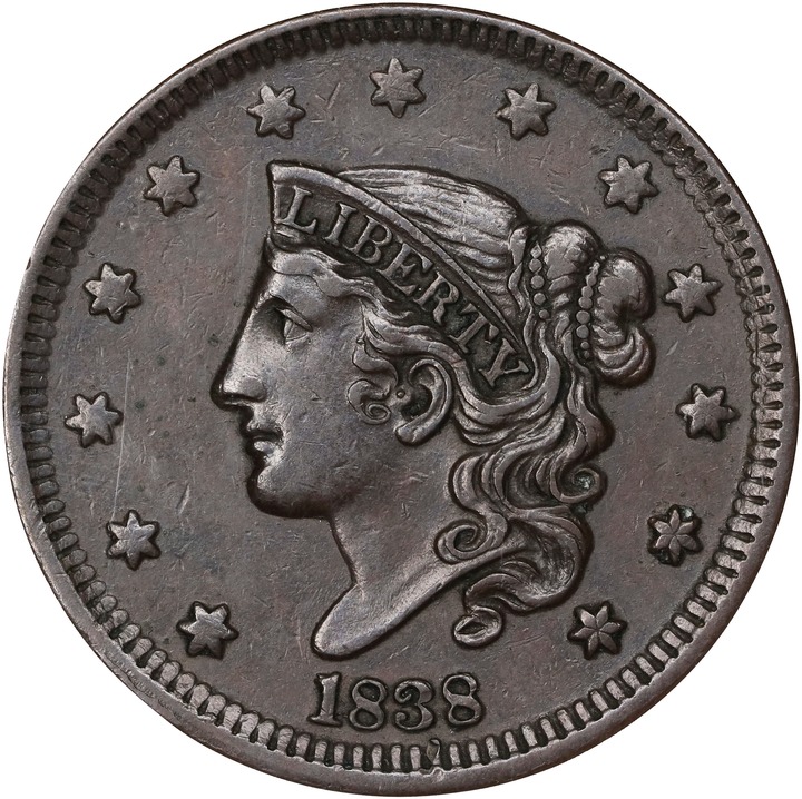 Image for 1838 1c MS BN XF40 BN CAC