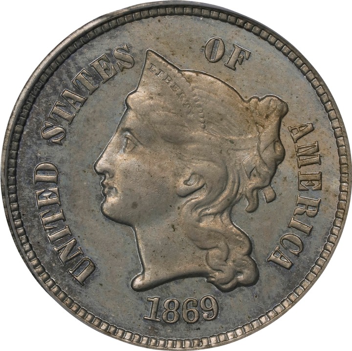 1869 P3cN Nickel, J-676 PR thumbnail 3