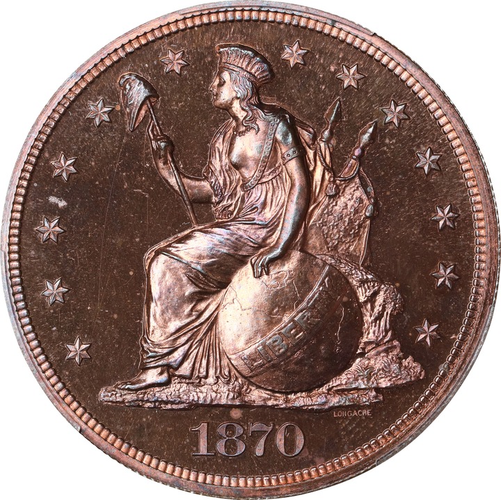 1870 P$1 Copper, J-1010 PR RB thumbnail 2