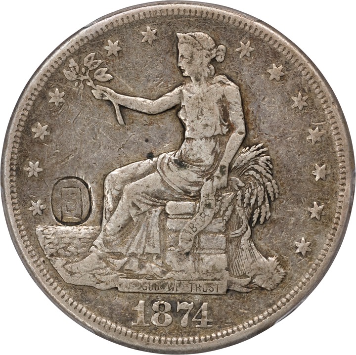 Image for 1874-S Trade$ Chopmarked F15 CAC