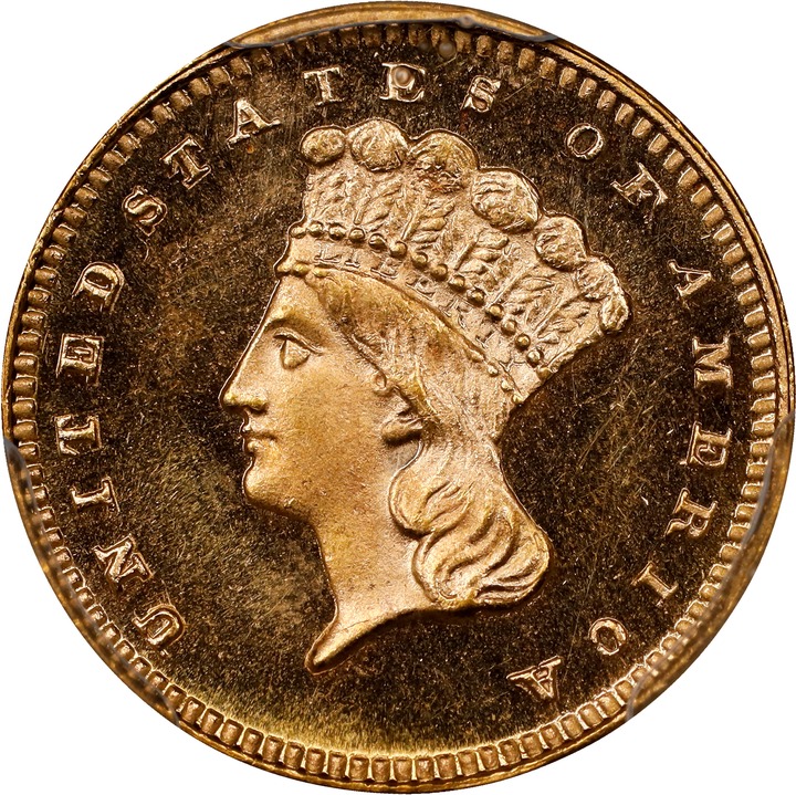 Liberty Gold Dollar G$1 Type 3, 1856-1889 PR CAM [Type] PR64 CAM CAC thumbnail 3