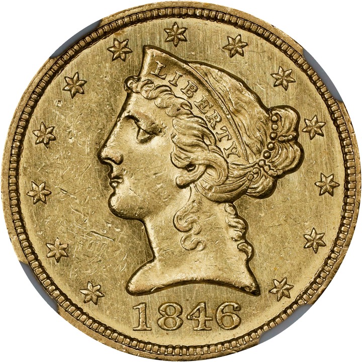 1846 $5  Small Date MS thumbnail 2