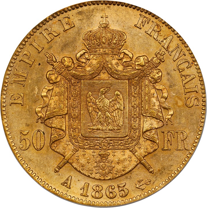 Napolean III 50 Fr  Gold, 1855-1868 [Type] MS66 thumbnail 2