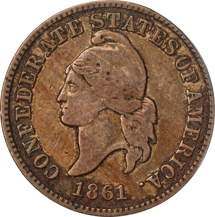 1861 (1874) 1c CSA, Haseltine Restrike, Copper PR BN thumbnail 2