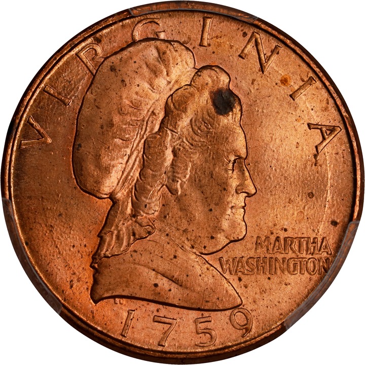 "1759" (1982) P1c Martha Washington, Copper, J-2180 MS RD MS64 RD thumbnail 3