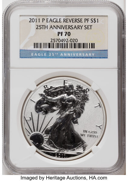 2011-P $1  Silver Eagle, Reverse Proof, 25th Anniversary PR thumbnail 3