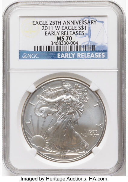 2011-W $1  Silver Eagle, Burnished, 25th Anniversary MS thumbnail 3
