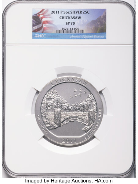 2011-P  S25c 5oz Silver, Chickasaw, Satin Finish SP thumbnail 2