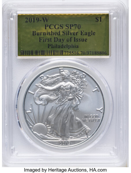 2019-W $1  Silver Eagle, Burnished MS thumbnail 3