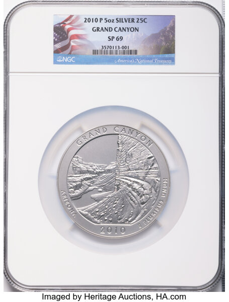 2010-P  S25c 5oz Silver, Grand Canyon, Satin Finish SP thumbnail 3