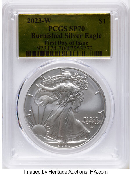 2023-W $1  Silver Eagle, Burnished MS thumbnail 4