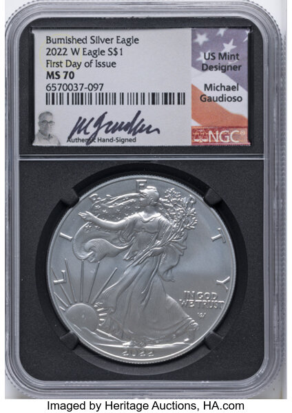 2022-W $1  Silver Eagle, Burnished MS thumbnail 3