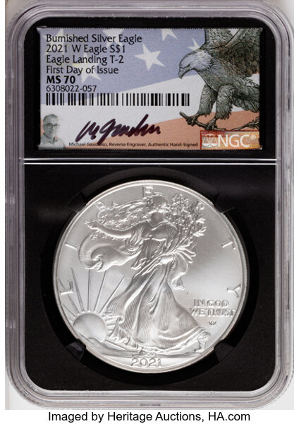 2021-W $1  Silver Eagle, Type 2, Burnished MS thumbnail 4