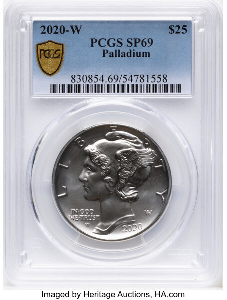2020-W $25  Palladium Eagle, Burnished MS thumbnail 5
