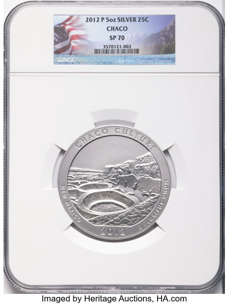 2012-P  S25c 5oz Silver, Chaco Culture, Satin Finish SP thumbnail 2