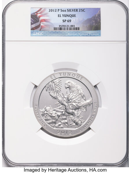 2012-P S25c 5oz Silver, El Yunque, Satin Finish SP thumbnail 2