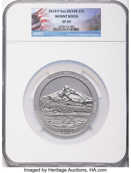 2010-P  S25c 5oz Silver, Mount Hood, Satin Finish SP thumbnail 3